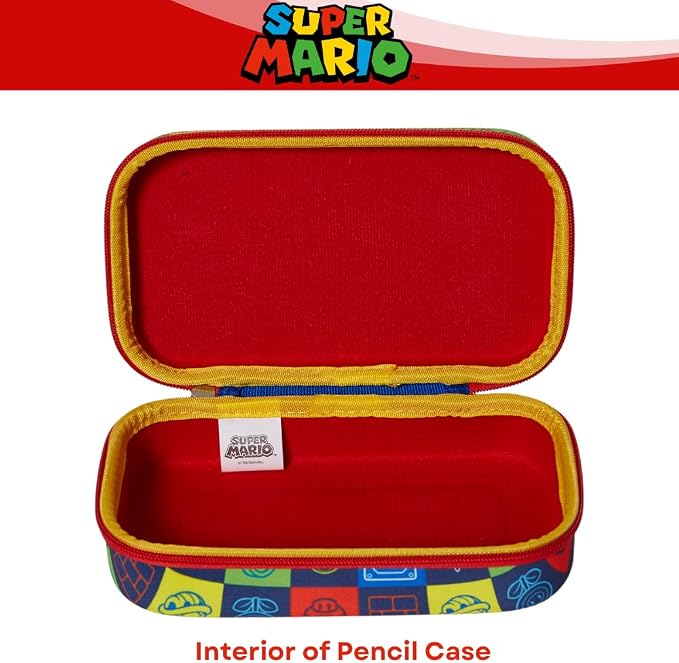 Innovative Designs Super Mario Pencil Case Set with Stickers and Gel Pens for Kids, Molded with Zip Closure
