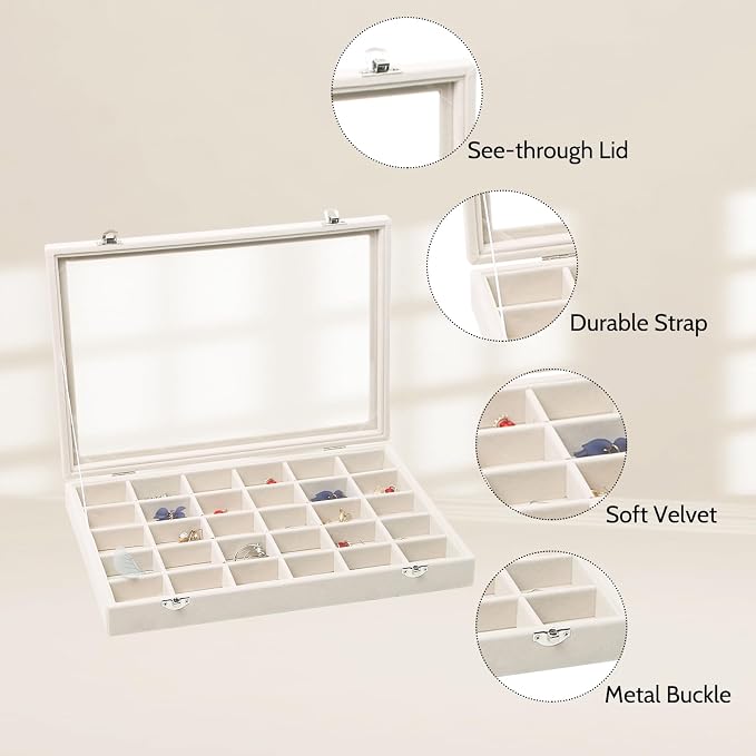 Stratalife Jewelry Organizer 30 Grid Earring Organizer Tray with Lid Jewelry Storage Tray for Earring Necklace Drawer Display for Women, 13.78"x9.4"x1.75"