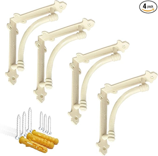 NACH Decorative Shelf Brackets, 4 Pack of 7.25 x 1.6 x 7.25 inch White Cast Iron Shelf Brackets - Decorative Brackets White - Industrial Style Brackets - Slim Version - AD-90-064WTM