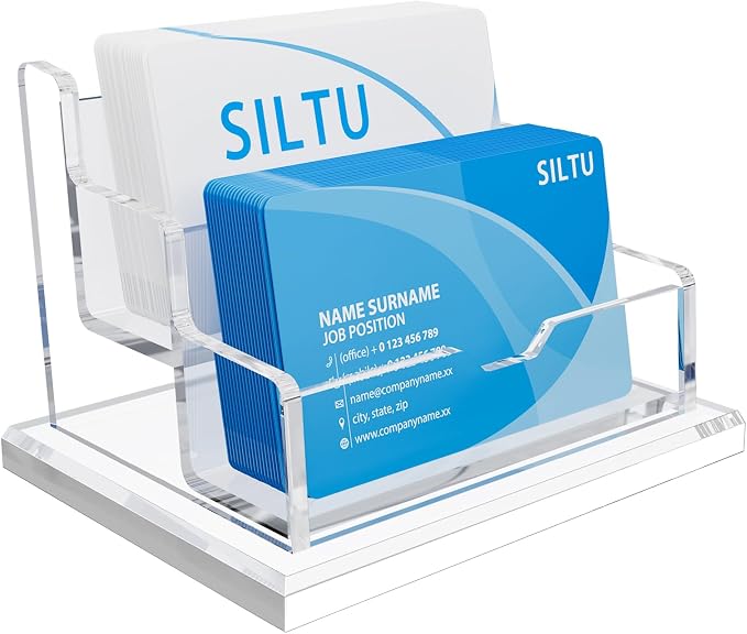 SILUT Business Card Holder for Desk, 2 Tier Acrylic Business Card Holder, Clear Business Card Display, Name Card Display Stand for Office Exhibition - 2 Slot with 100 Cards Capcity