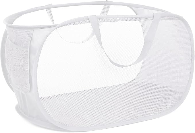 4 Pack Collapsible Laundry Baskets, Foldable Laundry Basket with Pocket, Durable Pop Up Hampers, Reinforced Handles Dirty Clothes Hamper for Laundry, Bedroom, Bathroom, Dorm, Travel or Camping White