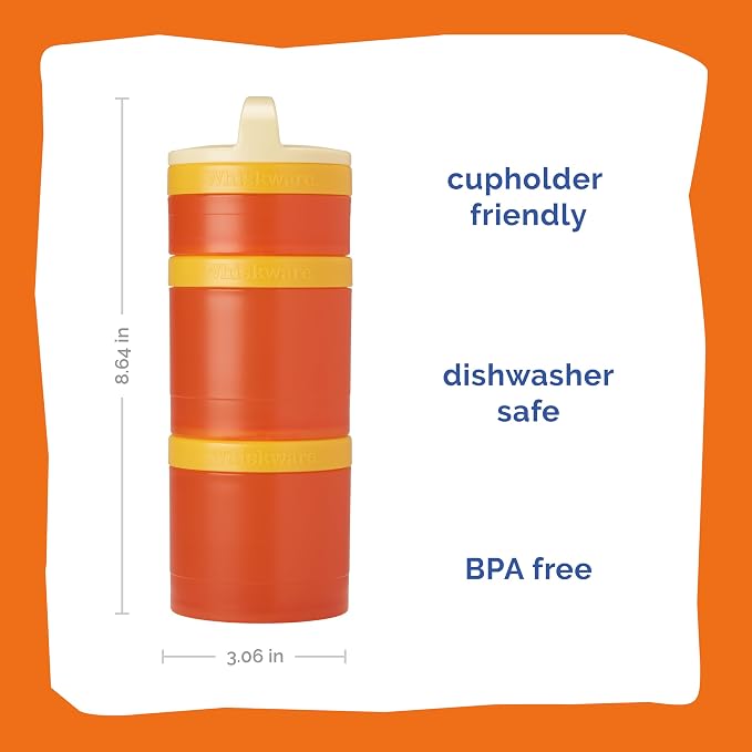 Whiskware Stackable Snack Containers for Kids and Toddlers, 3 Stackable Snack Cups for School and Travel, Tan/Yellow/Orange