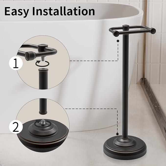 Toilet Paper Holder Stand, Freestanding Toilet Paper Holder,Farmhouse Post Pivoting Toilet Paper Stand with Stable Weighted Base,Stainless Steel Tissue Roll Holder Stand for Bathroom,Oil Rubbed Bronze