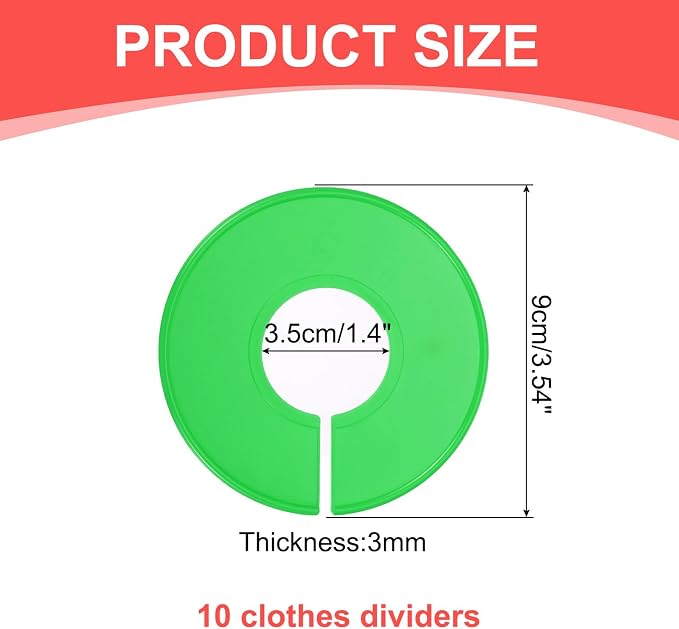 uxcell 10 Pcs Clothes Dividers,Round Closet Rack Dividers Clothing Rack Size Dividers Blank Labels Writable & Reusable for Hanging Clothes Sorting Size, Green