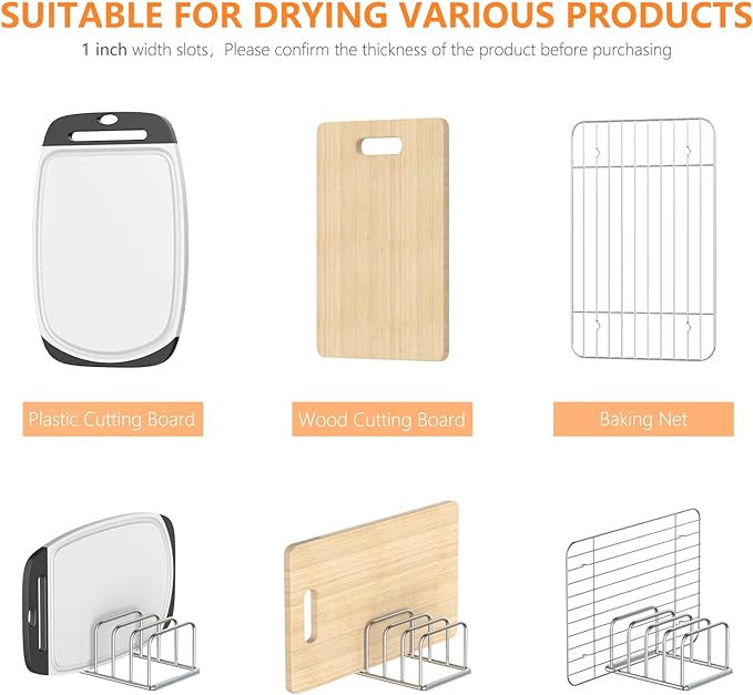 KORRTFID Cutting Board Organizer Stand Holder,304 Stainless Steel Chopping Board Holder,Pot Pan Lid Holder Rack kitchen Shelf Bakeware,Cookie Sheets Organizer (1.0 Inch Width Slots)