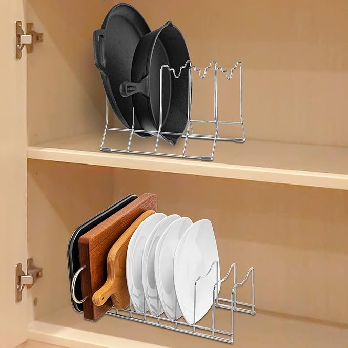 Pot Lid Organizer, Kitchen Pot Lid Rack Holder, Rest Cutting Board, Baking Sheet, Stainless Steel (Silver, 1)