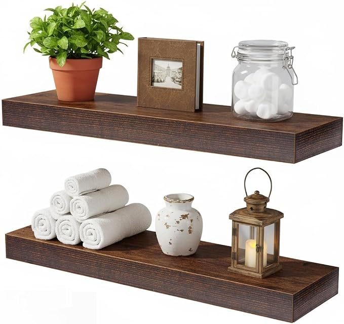 Floating Shelves for Wall,Wall Shelves for Decor Storage,Display Shelving 16 inch Set of 2,Wall Mounted Wood Shelf for Bedroom,Living Room,Bathroom,Kitchen,Brown(2pcs,Brown)