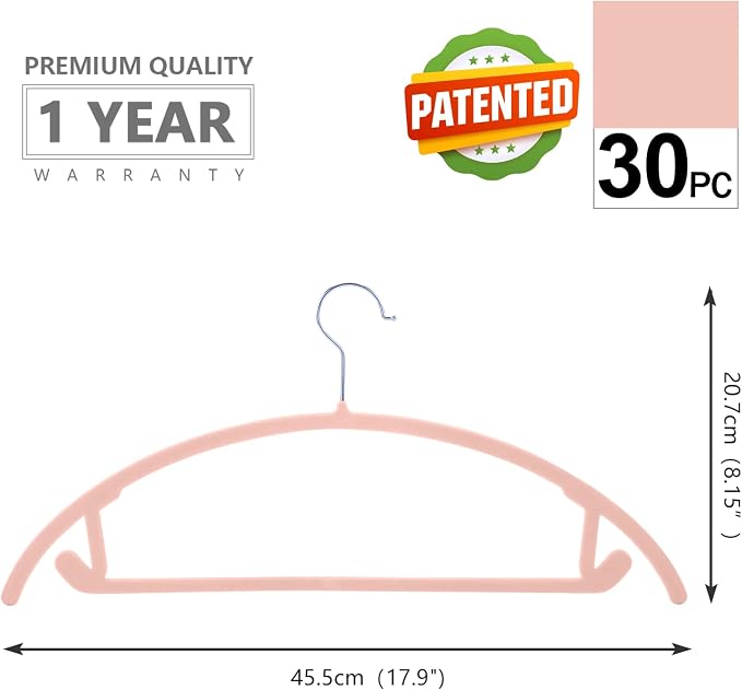 MIZGI Premium Velvet Hangers 30 Pack Heavyduty- Non Slip No Shoulder Bump Suit Hanger - Chrome Hooks,Space Saving Clothes Rounded Shape for Coat,Sweater,Jackets,Pants