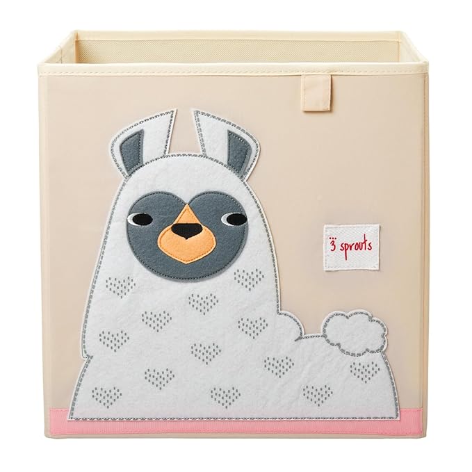 3 Sprouts Toy Storage Cube Bin, Foldable Storage Box, Llama | Foldable organizer, Playroom or nursery toy storage, Cube shelf compatible, Toys books clothes storage, Folds flat