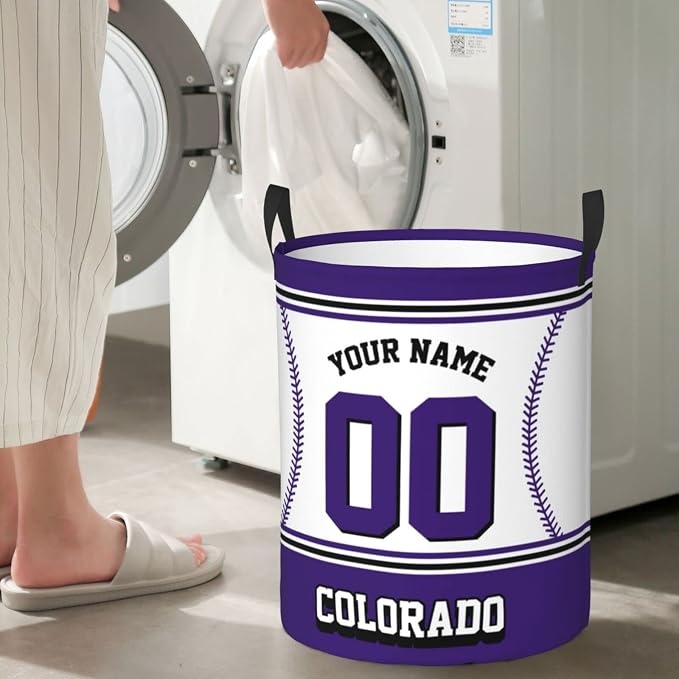 Custom Colorado Laundry Hamper Personalized Laundry Basket Customized Name And Number Collapsible Storage Basket for Bedroom Bathroom Living Room Baseball Fan Gifts