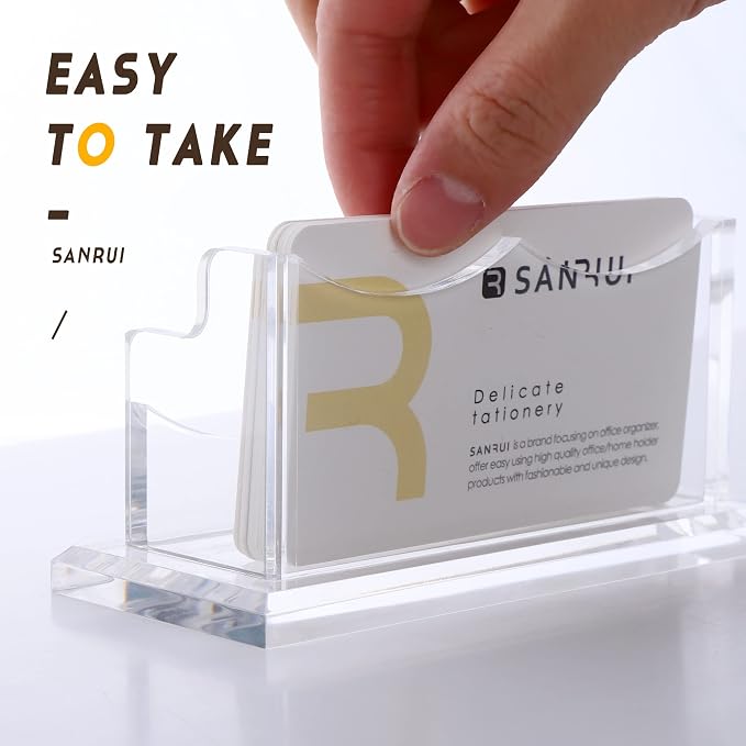 SANRUI Clear Horizontal Business Card Holder Stand for Desk, Acrylic Desktop Display Name Cards Holders Organizer Storage Rack,for Exhibition, Home, Office,1 Tier 1 Pocket, 60 Card Capacity