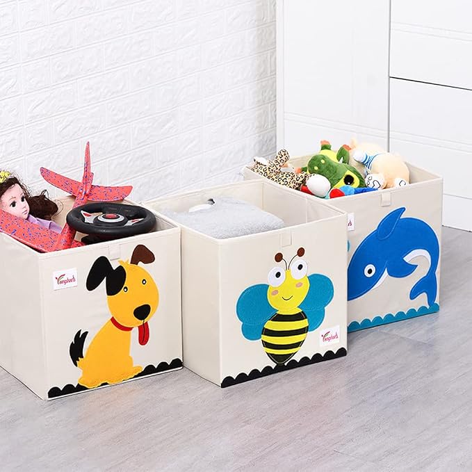 SITAKE 2 Pcs Foldable Animal Toy Storage Box/Bin/Cube, Collapsible Storage Organizer Chest Basket Container for Kids, Toddlers, Boys and Girls(13 x 13 x 13 Inch, Tiger & Koala)