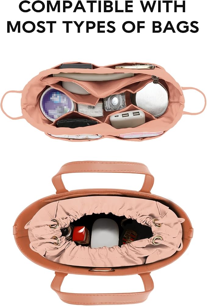 GIVLEFLY Purse Organizer Insert for Tote Bag, Satin Fabric Handbag Organizer with Multiple Pockets, Drawstring Bag Organizer Insert, Lightweight Bag Insert