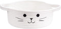 Small Woven Basket, Cute Cat Toy Basket for Living Room, Decorative Nursery Bin for Toys, Diapers, Empty Gift Baskets for Baby, White, 9.8 x 4 inches