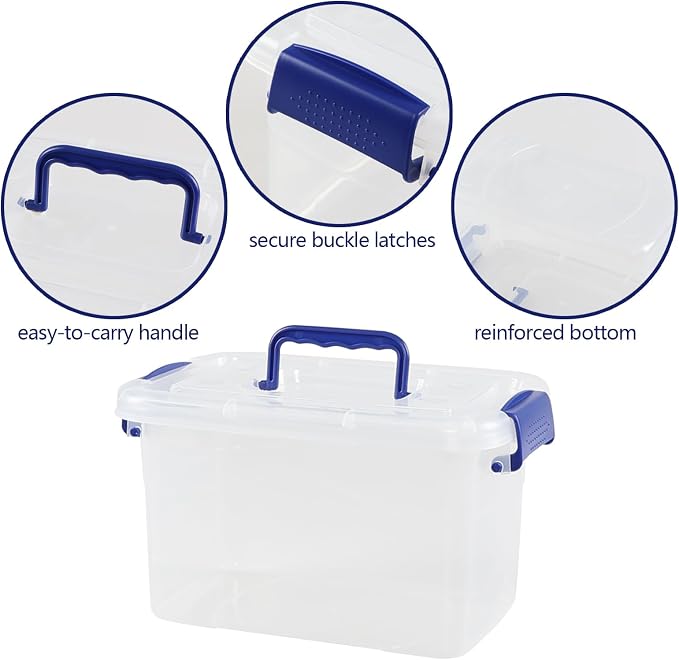 Wekioger 6 Packs 5 Quart Plastic Lidded Storage Bin, Clear Latching Storage Container Box
