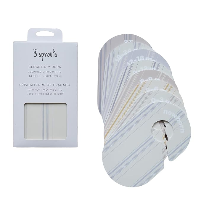 3 Sprouts Baby Closet Dividers, Newborn to 2T, Stripe, 8 Piece Set | Newborn to 2T sizing, 8-piece set, Double-sided size labels, Age labels, Nursery closet storage, Baby clothes organizer