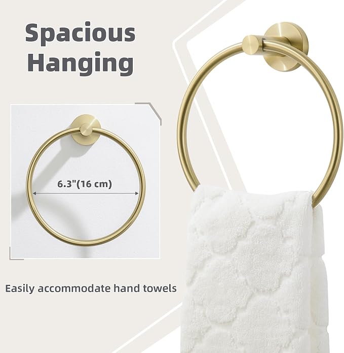 APLusee Brushed Gold Bath Towel Ring, 304 Stainless Steel Heavy Duty Towel Holder for Bathroom, Wall Mounted
