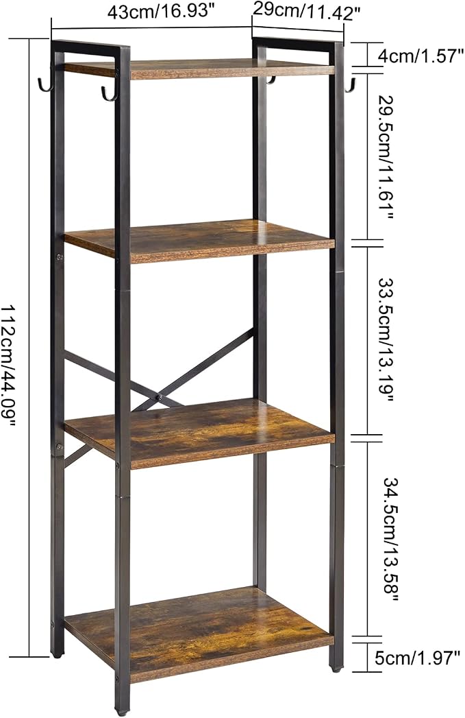 YMYNY Bookcase, 4-Tier Narrow Ladder Bookshelf, Freestanding Shelving Unit, Multifunctional Storage Rack, for Home Office Living Room Bedroom Kitchen, Plant Stand, Rustic Brown, 44*16.9*11.4"UHBC004H