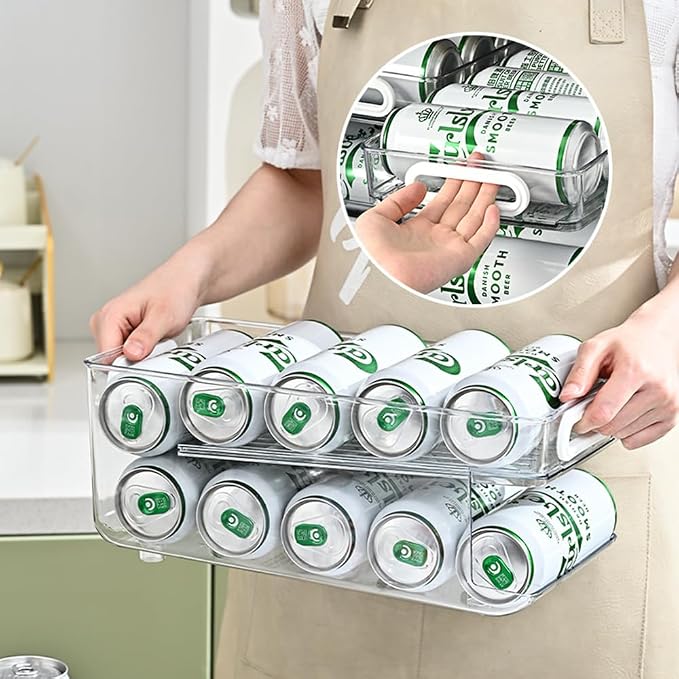 Xicennego Upgrade 2-Tier Rolling Soda Can Storage Organizer for Tall Skinny Soda/Pop Cans, Soda Can Dispenser for Refrigerator, Fridge Can Drink Holder, Plastic Storage Rack for Fefrigerators, Pantry