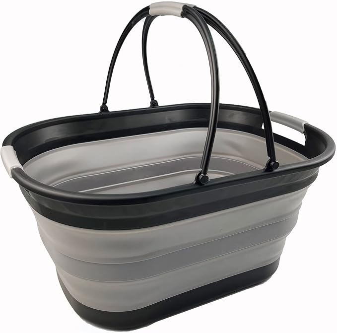 SAMMART 38L (10 Gallons) Collapsible Plastic Laundry Basket - Foldable Storage Container/Organizer - Portable Washing Tub - Space Saving Laundry Hamper (Black/Alloy Grey)