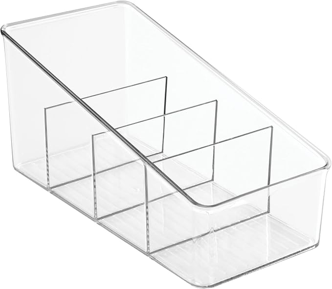 mDesign Plastic 4-Section Food Packet Organizer - Storage for Kitchen, Pantry, Cabinet, or Countertop - Organization for Spice Packets, Hot Chocolate, Seasoning Pouches, Ligne Collection, Clear