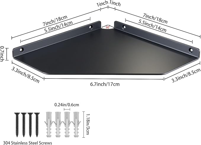 8 Inch Black Floating Corner Shelf Wall Mounted, Triangle Storage Shelf for Kitchen, Speakers, Wine, Decor & Small Electronics