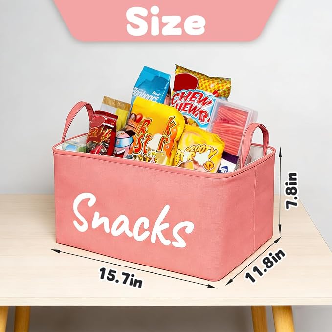 Snack Organizer Basket for Home Office: Snack Bin for Pantry (Pink)