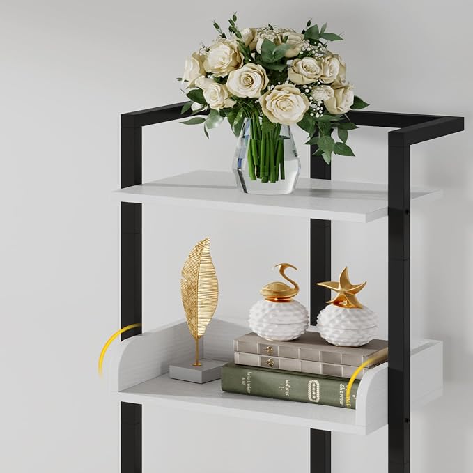 Hosfais Book Shelf Tall Bookshelf: 5 Tier Wood Bookcase with Metal Edge Protection Industrial Narrow Bookshelf Corner Storage Organizer Display Book Rack for Living Room Bedroom Office (Black White)