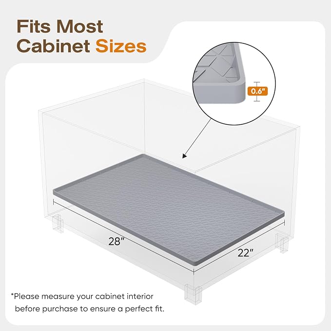 TRZZ Silicone Waterproof Under Sink Mat 28" x 22", Drip Tray and Cabinet Liner for Kitchen and Bathroom, Prevents Water Damage and Organizes Cabinets (Grey)