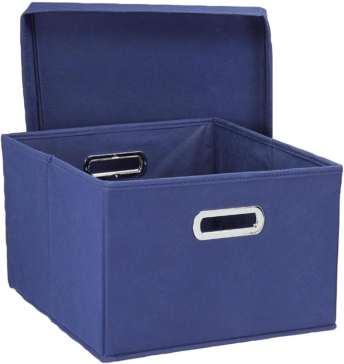 Household Essentials Fabric Storage Boxes with Lids and Handles, Blue (Pack of 8)