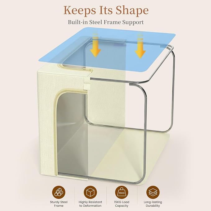 GoMaihe Clothes Storage Bins with Metal Frame, 55L Blanket Storage Boxes for Above Shelf Closet, 6 Pack Stackable Clothing Storage Organizer with Clear Window for Bedding Sweaters Comforters – Beige