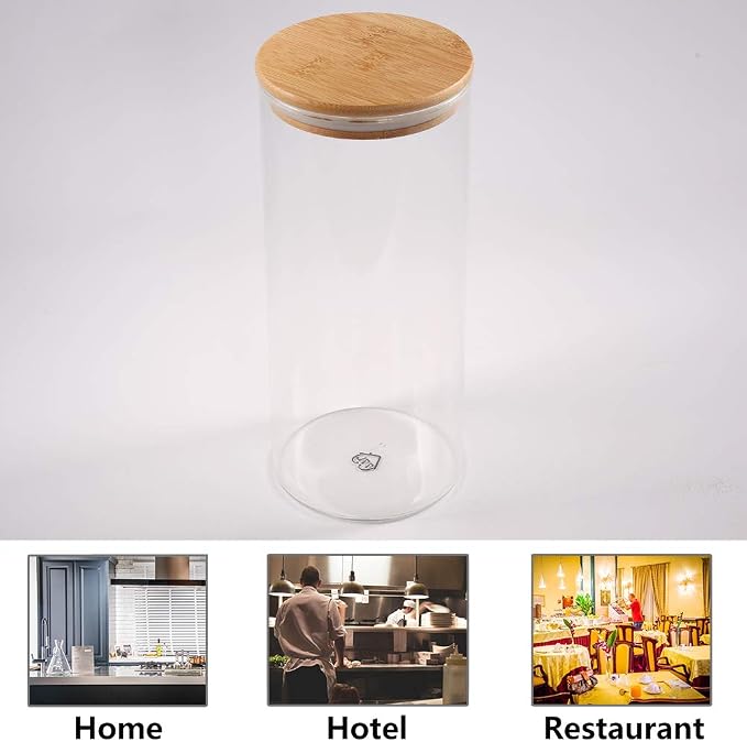 Glass Coffee Bean Container, 52.36 FL OZ (1550 ML), [Thickened Version] 77L Glass Food Storage Jar with Airtight Seal Bamboo Lid - Clear Food Storage Canister for Serving Tea, Coffee, Spice and More