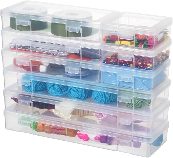 novelinks Clear Pencil Box and Small Plastic Storage Containers with Lids | 3 Small + 3 Medium + 3 Large, Board Game Storage Containers, Task Boxes for Special Education, Balloon Storage Organizer