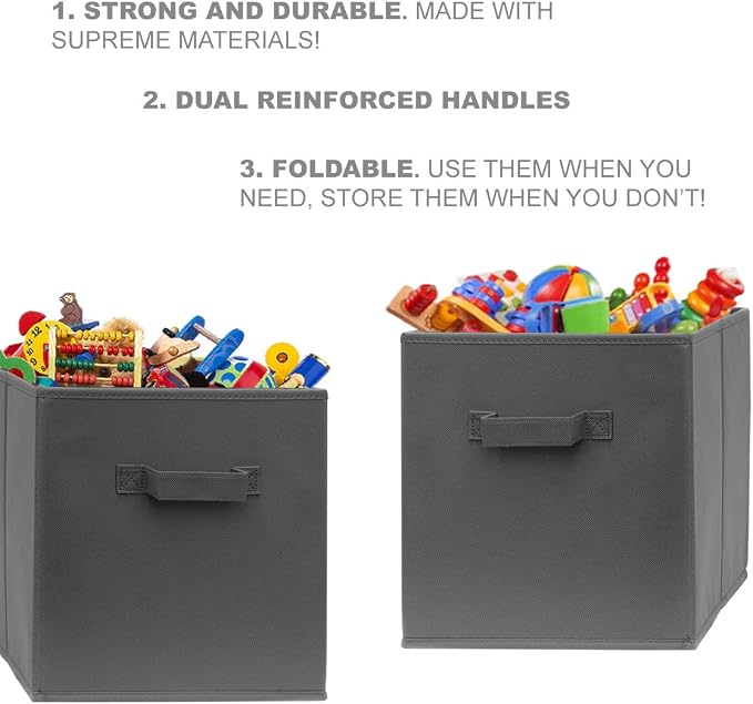 Fabric Storage Cubes - 8 Pack - Cube Storage Organizer Bins | Handles on Both Sides | Foldable Cube Storage Bin for Home, Kids Room, Nursery and Playroom | Closet and Toys (Dark Grey - 8