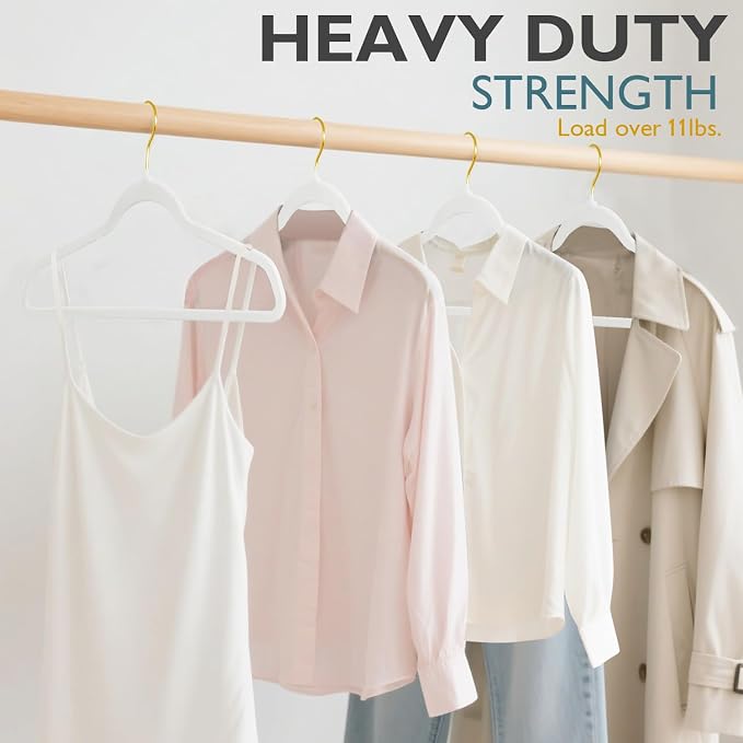 ManGotree Velvet Coat Hangers with 360° Swivel Gold Hook, Non-Slip Felt Suit Hangers, Slim Space Saving Clothes Hanger for Jacket, Sweater, Shirt, Dress, Pants (48 Pack, White)