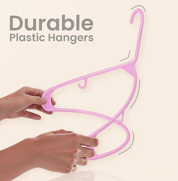 Utopia Home Plastic Hangers 50 Pack – Built-in Strap Hooks Pink | Space saving | Durable & strong | Closet organizer | Clothes hangers | Ideal for shirts, pants, skirts & coats