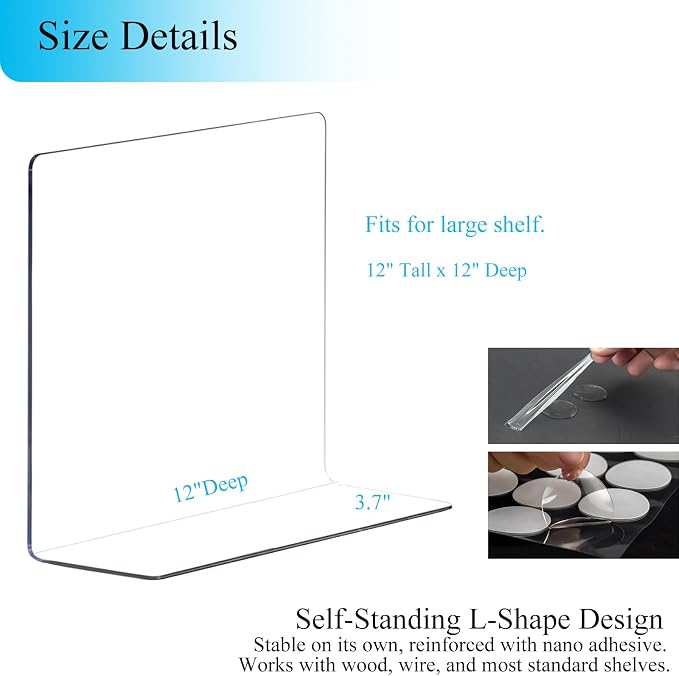 Clear Acrylic Shelf Dividers Closet Organizers for Organization Enthusiasts | 12" Tall Closet Shelf Dividers for Clothes Purse Towel - Sturdy Shelf Separators for Bedroom Kitchen Office Space Saver