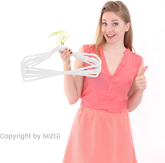 MIZGI Premium Velvet Hangers Pack 50 Pcs Heavyduty - Non Slip Slimline - Velvet Suit Hangers White - Gold Hooks,Space Saving Clothes Hangers