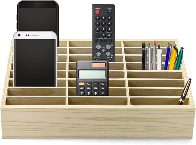 QWORK Wooden Cell Phones Storage Box 24-Grid, Desktop Mobile Phone Holder Management Storage Box Organizer, Multi Cell Phone Rack Display