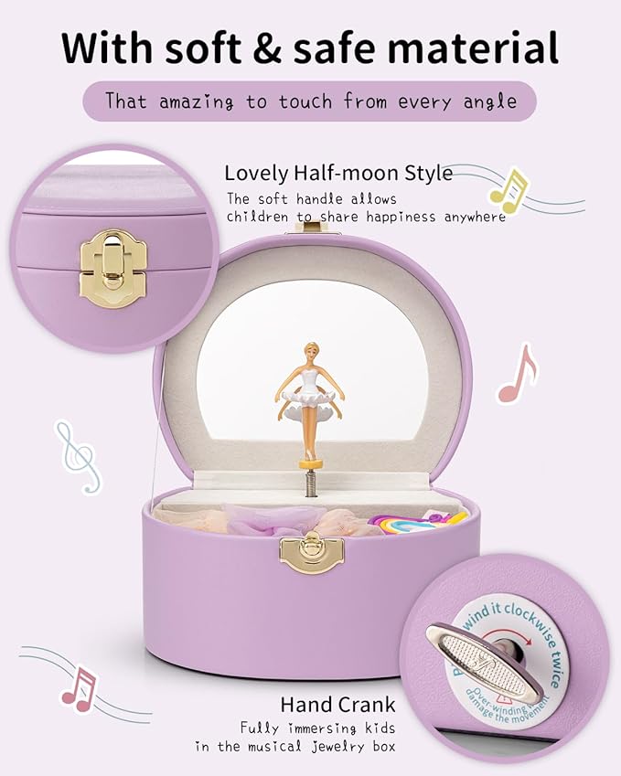 VLANDO Bithday Gifts for Girl, Musical Jewelry Box for Girls, Small Kid Music Box with Ballerina for Party Bedroom Decor, Gifts for Girls Kids - Purple