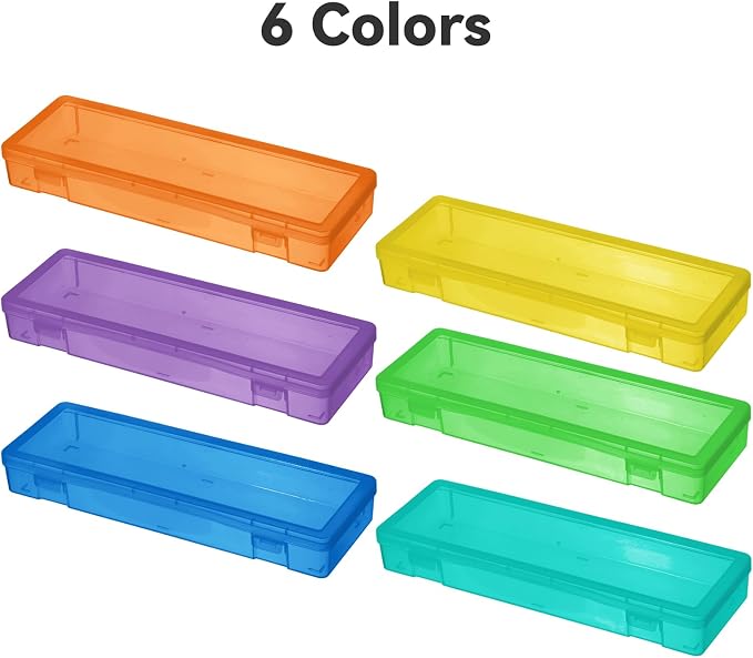 novelinks Plastic Pencil Boxes and Small Plastic Containers with Lids | 6 Pack, Large Color, Large Capacity Pencil Case, Small Storage Containers, Cookie Cutter Storage, Knitting Needle Organizer
