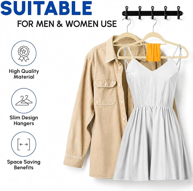 1ABOVE Premium Quality 50 Pack Non-Slip Velvet Hangers (44cm) Heavy Duty Velvet Suit Hangers with Tie Bar, 360° Swivel Hooks – Space Saving, Sturdy to Hold Jacket, Jumper & Pullover(Set of 50-Ivory)