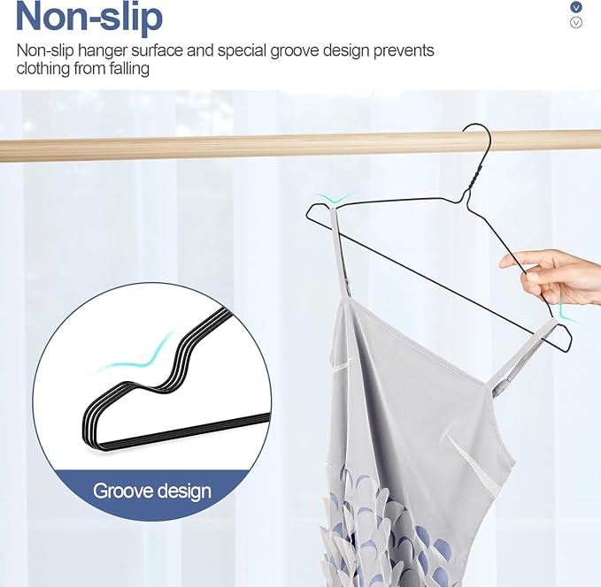 SPECILITE Wire Hangers 150 Pack, Metal Wire Clothes Hanger Bulk for Coats, Space Saving Metal Hangers 16.7 Inch Ultra Thin Non Slip with Groove, for Standard Size Suits, Shirts, Pants, Skirts-Black