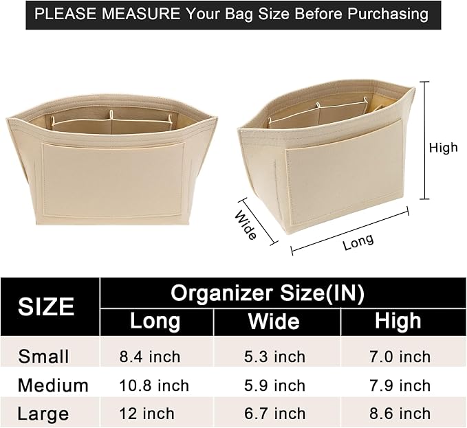 LOUKAYCCI Purse Organizer Insert for Longchamp Le Pliage L Handbag Insert Felt Long Champ Tote Bag Organizer Insert with Cup (Beige, Large)