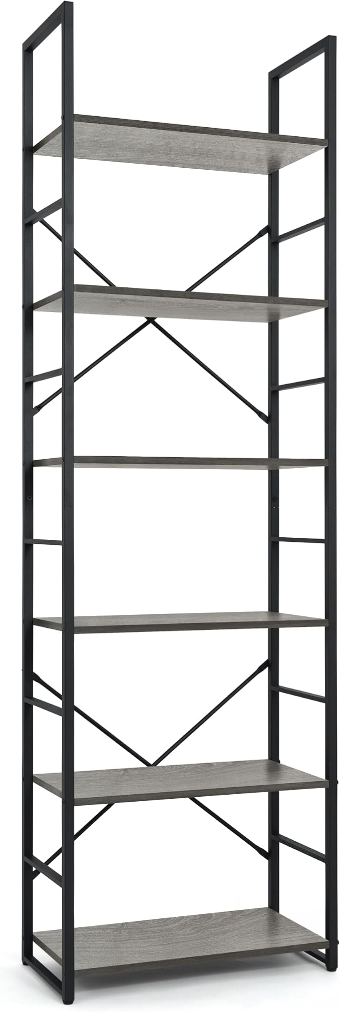 CAPHAUS 6 Tier Bookshelf, 24 Inch Width Free Standing Shelf, Bookcase Shelf Storage Organizer, Industrial Book Shelves for Home Office, Living Room, Kitchen, Dark Grey Vintage Shelves & Metal Frame