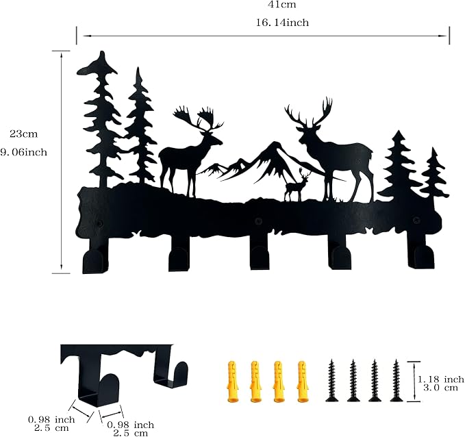 Metal Deer Hooks - Moose Design Wall Art Decor and Key Hanger, Clothes, Hat, and Backpack Rack, Home Decor for Entryway, Hallway, Office, Kitchen, and Living Room