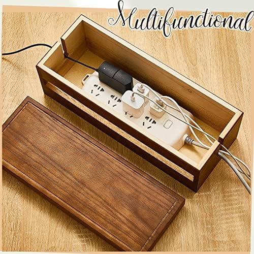 Hoteam 48 Pcs Wooden Cable Management Box Cable Organizer Box Set Power Strip Holder Cord Hider Clip Adhesive Management