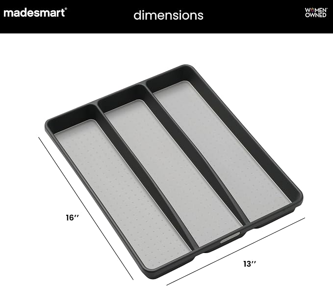 madesmart Classic Utensil Tray - Granite | CLASSIC COLLECTION | 3-Compartments | Kitchen Organizer | Non-slip Lining and Rubber Feet | Easy to Clean | BPA-Free Large