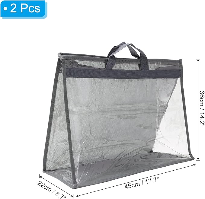 PATIKIL Handbag Dust Bags, 2 Pack Clear Purse Storage Organizer XL Size PVC Dustproof Handbag Cover Transparent Purse Protector, Gray
