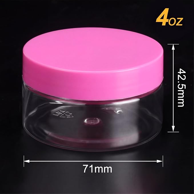 SATINIOR 12 Pack 4 oz Plastic Container Jars with Lids Round Clear Travel Cosmetic Container Slime Jars for Toiletries, Lotion, Cream, Ointments, Makeup, Rhinestone, Samples, Kitchen Storage(Pink)